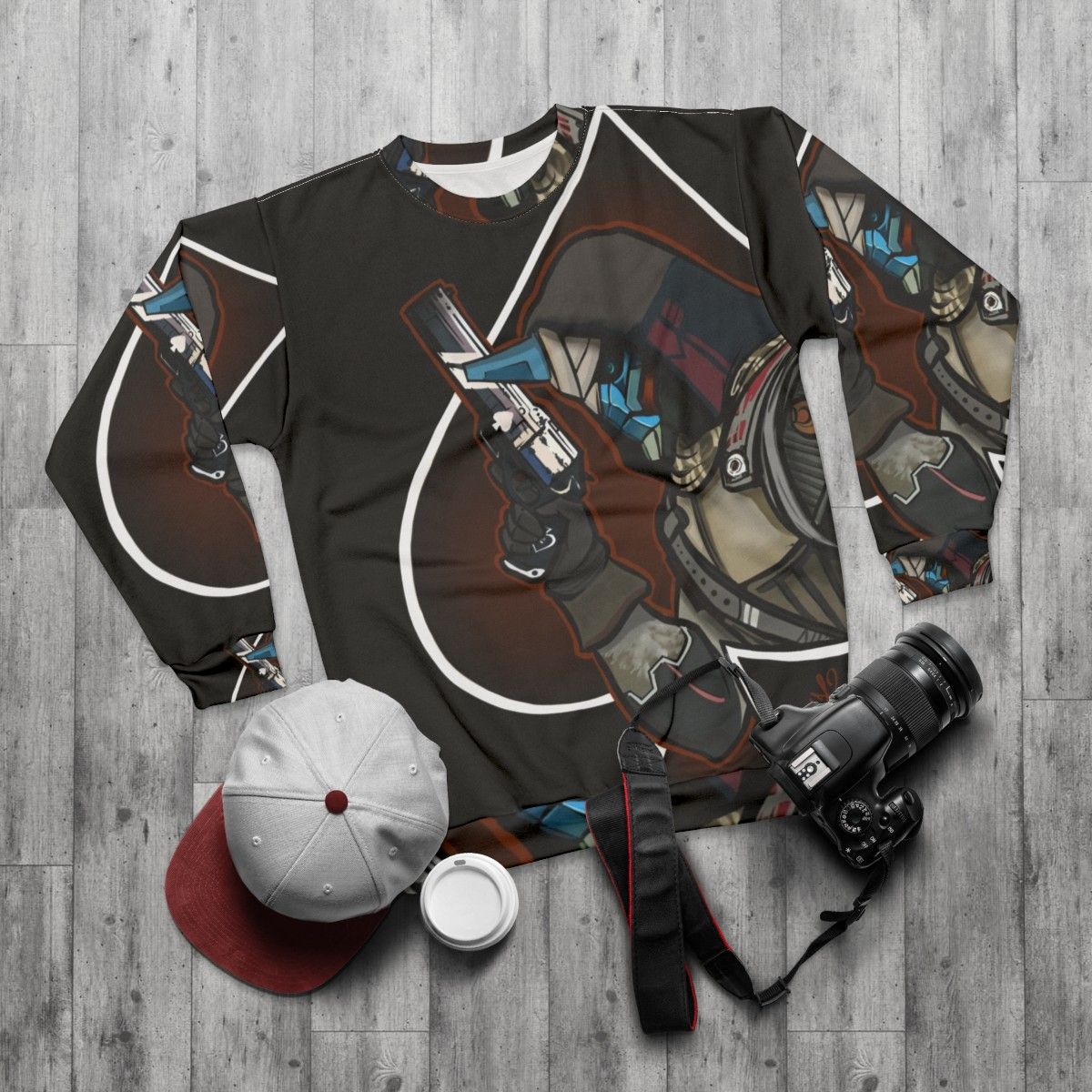 Ace of Cayde Sweatshirt featuring Cayde-Six from Destiny 2 - flat lay