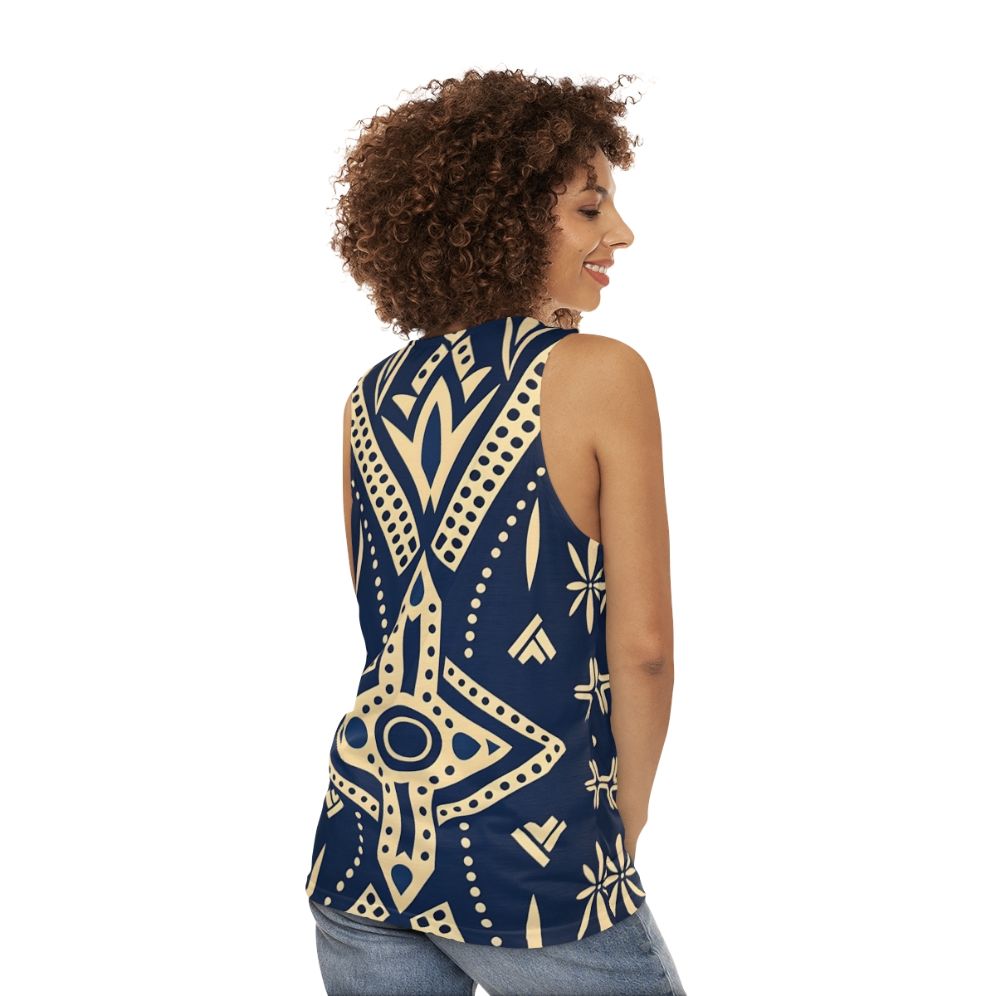 Unisex tank top featuring a traditional African mud cloth pattern - women back