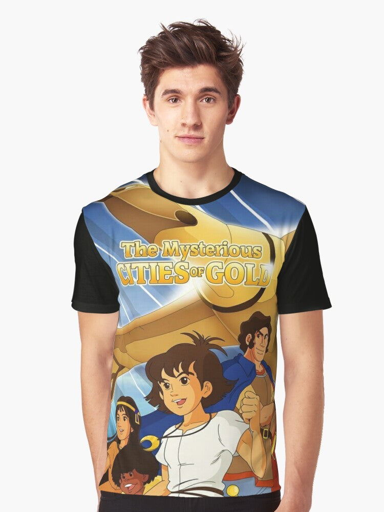 Retro kids graphic tee featuring the iconic Mysterious Cities of Gold cartoon show from the 1980s. - Men