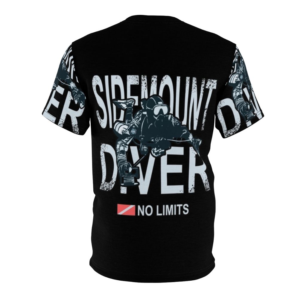 Sidemount diver t-shirt with an all-over print design for technical diving enthusiasts. - Back