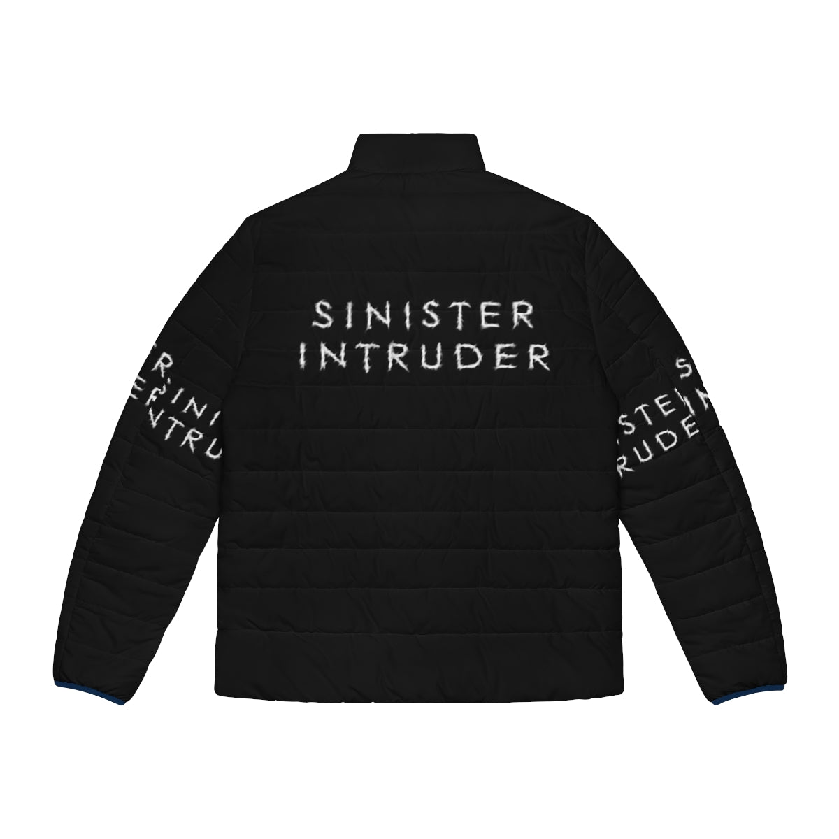 Sinister Intruder logo design puffer jacket featuring a dark, industrial-inspired graphic - Back