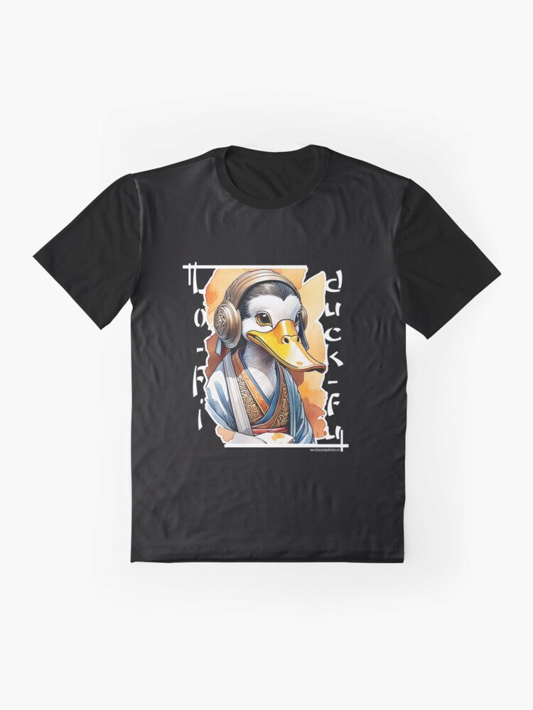 Lo-Fi Duck Graphic T-Shirt with a unique, mixed art and AI-inspired design - Flat lay