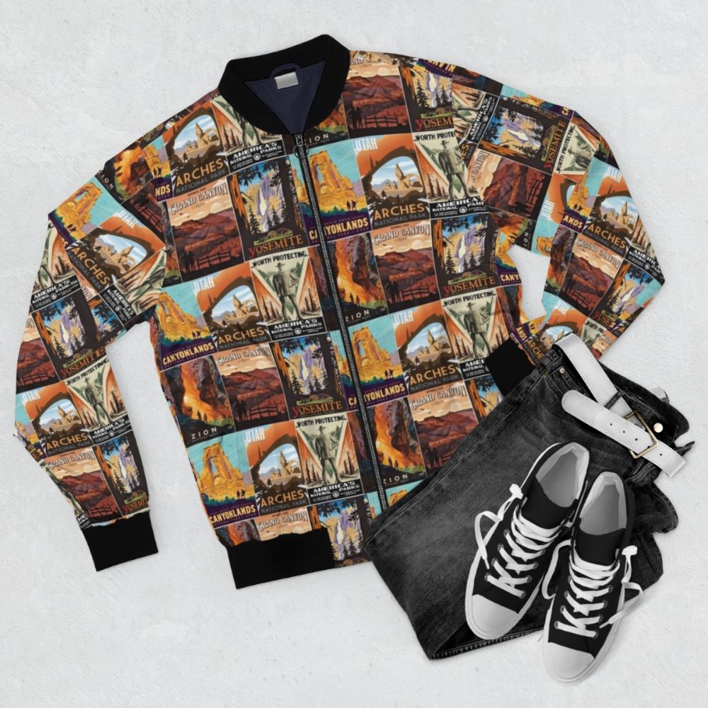 National Parks Bomber Jacket featuring national park designs - Flat lay