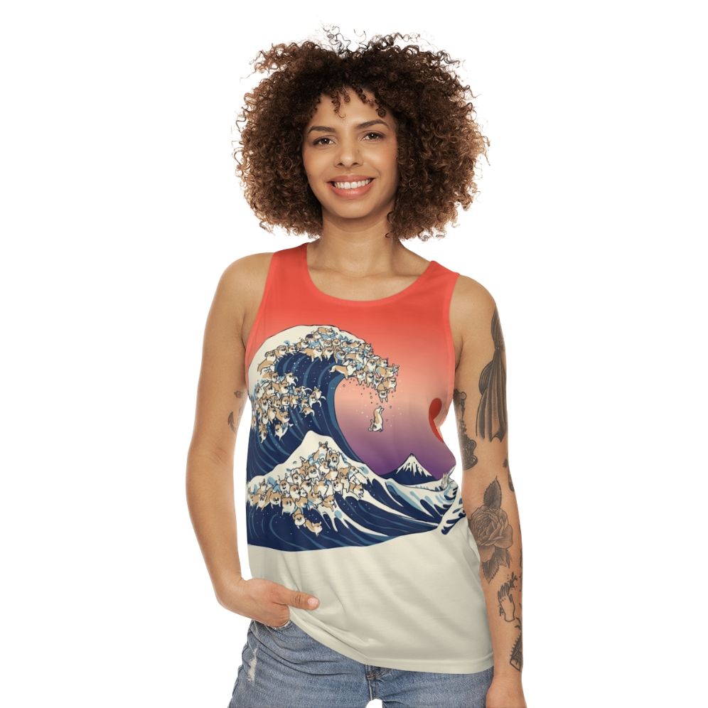 Corgi wave Japanese art unisex tank top - women