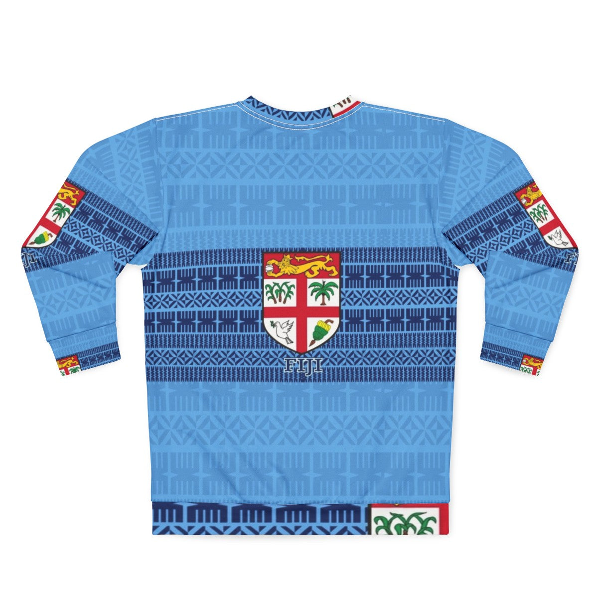 Blue Fiji Flag Masi Tapa Sweatshirt with Tribal and Polynesian Design - Back