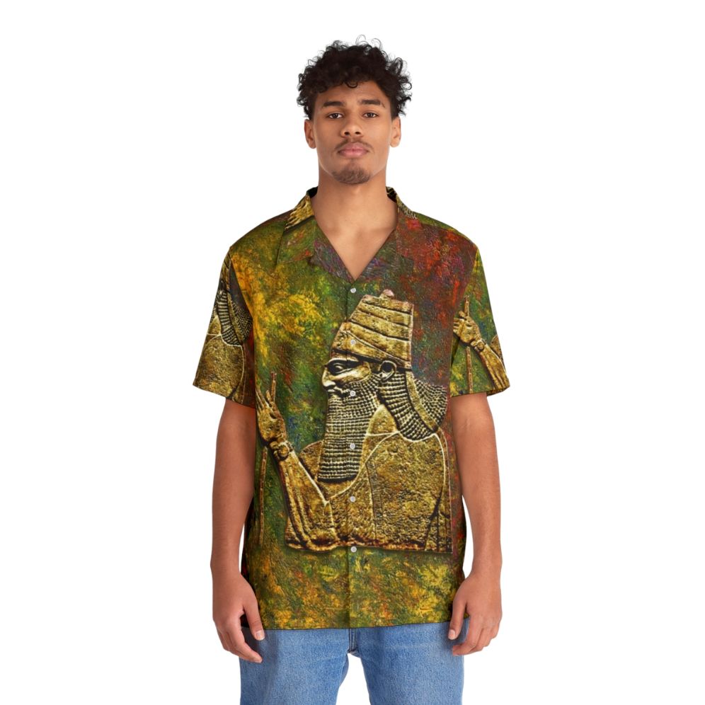 Assyrian King Hawaiian Shirt - Mesopotamian Inspired Cultural Apparel - People Front