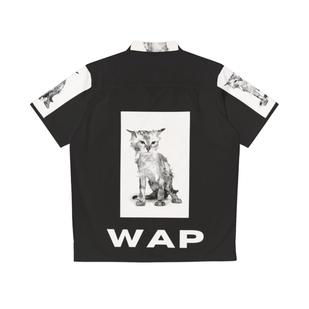 Wap Tee Hawaiian Shirt with Funny Wet Cat Design - Back