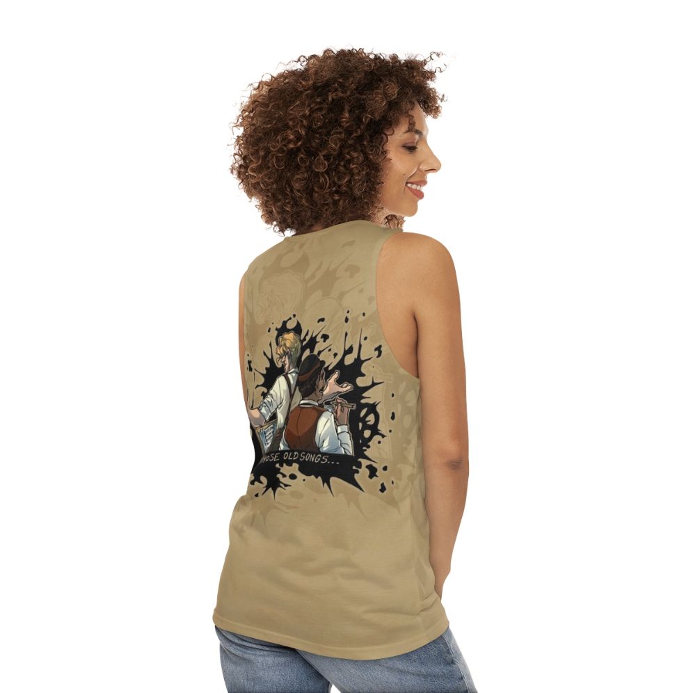 Unisex tank top with abstract ink splatter design - women back