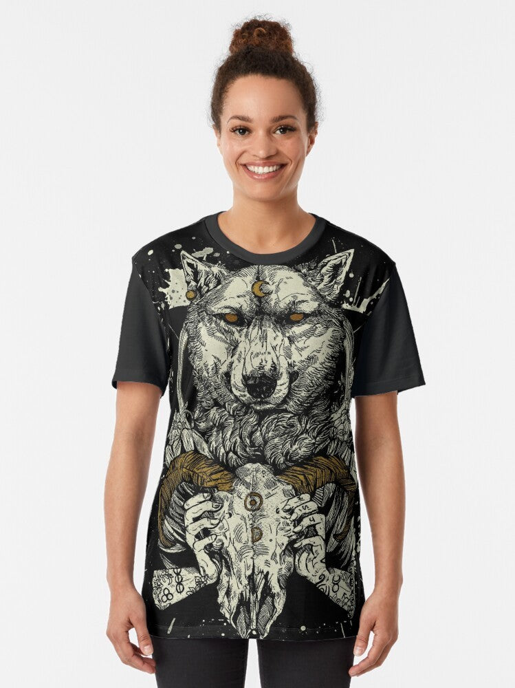 Witchcraft graphic t-shirt with pagan werewolf design - Women