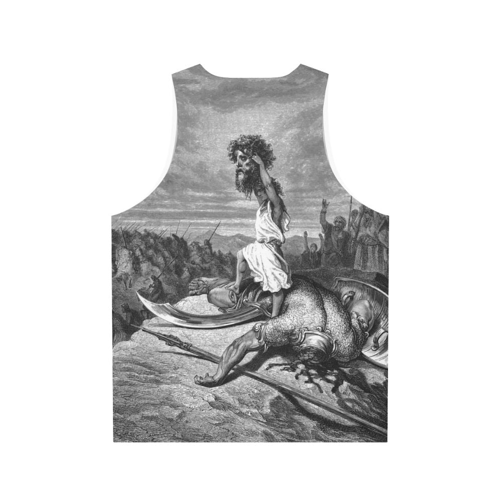 Unisex tank top featuring Davide E Golia biblical history artwork - Back