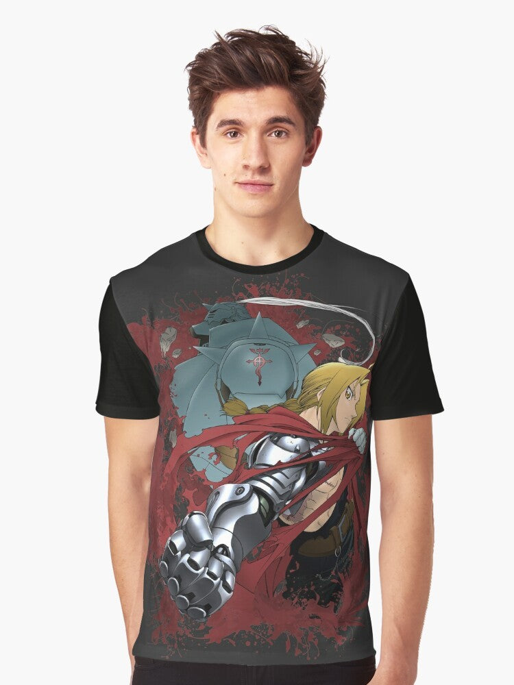 Fullmetal Alchemist graphic t-shirt featuring the iconic characters Edward and Alphonse Elric. - Men