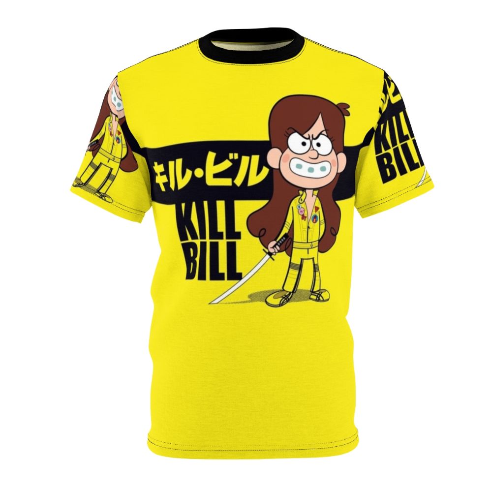 Anime-inspired pop culture t-shirt featuring characters and elements from Gravity Falls, Kill Bill, and other cult classic media