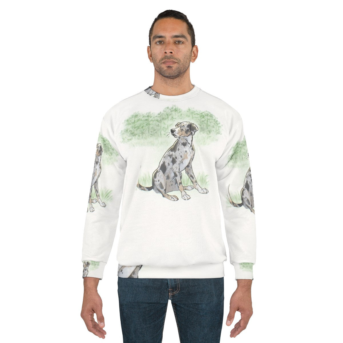 Catahoula Leopard Dog wearing a comfortable sweatshirt - men