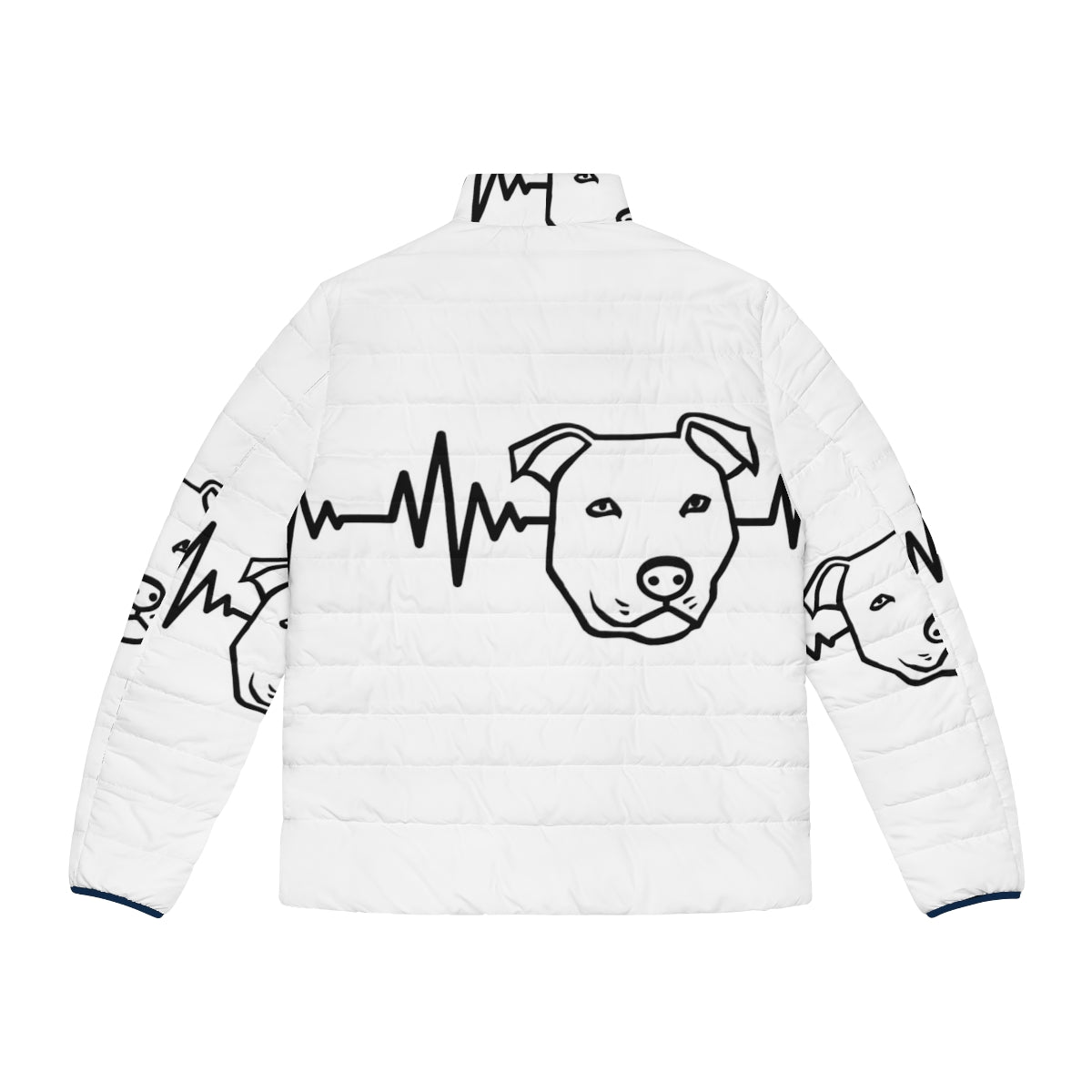 Pitbull wearing a puffer jacket with a heartbeat design - Back