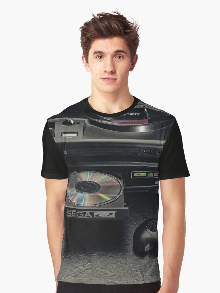 Retro gaming graphic t-shirt featuring a vintage video game controller and pixel art design - Men