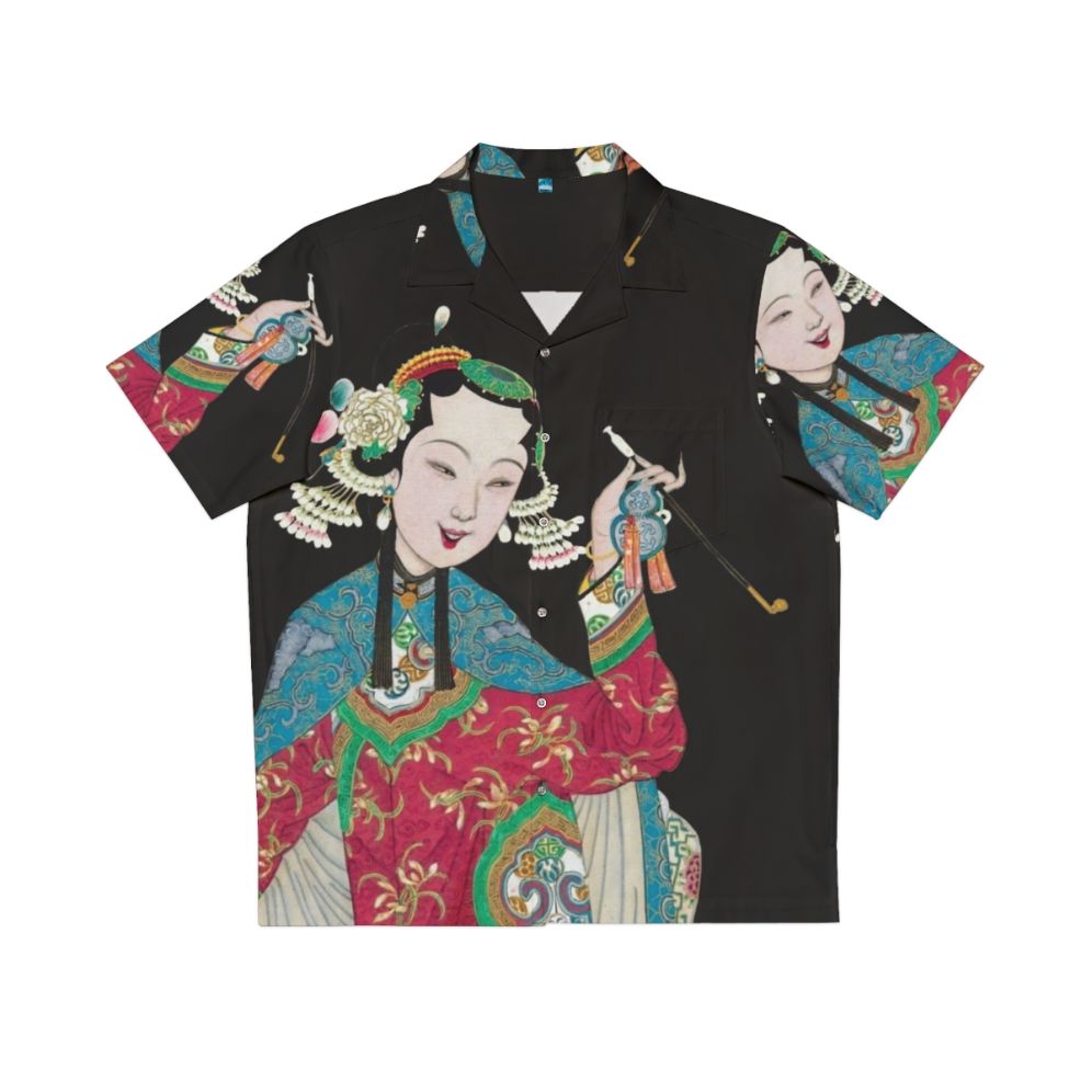 Vintage Hawaiian Shirt with Chinese Opera Peking Figure