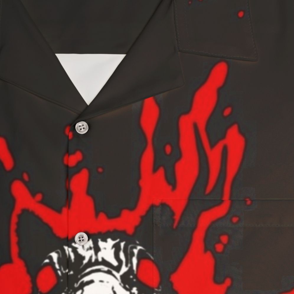 Chilling Blood Totems Hawaiian Shirt with Occult Symbols and Bloody Splatter - Detail