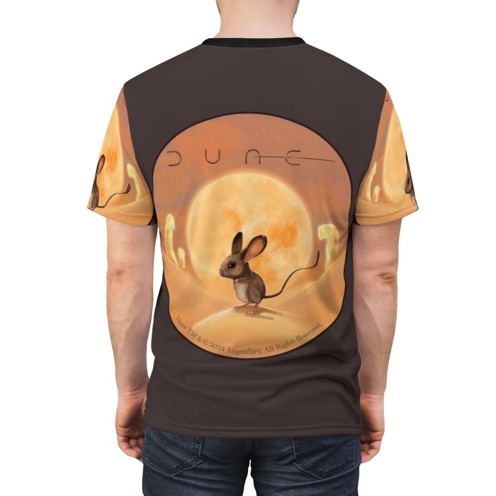 Dune-inspired fan art t-shirt featuring a desert landscape and sci-fi elements - men back