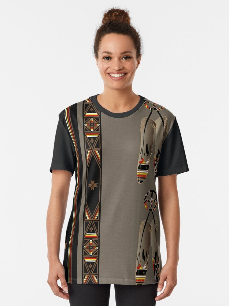 Native American inspired eagle and feather graphic on a t-shirt - Women