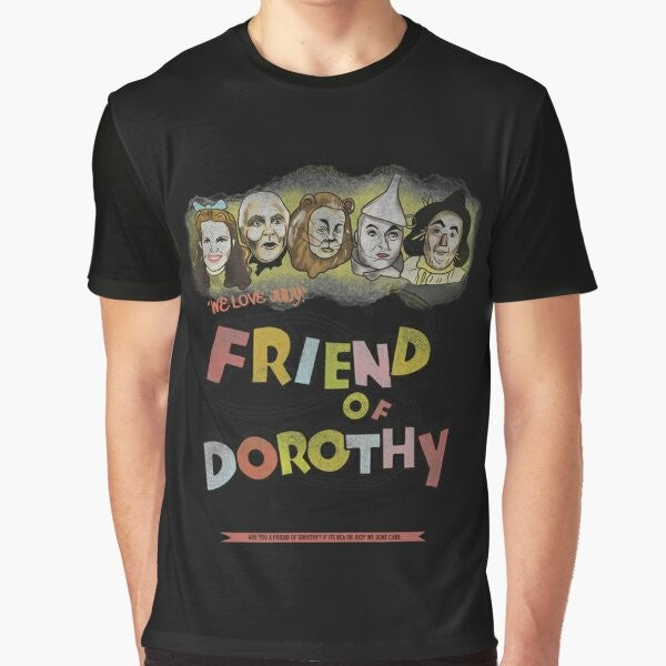 "Friend of Dorothy" graphic t-shirt featuring Wizard of Oz inspired imagery and LGBTQ+ themes