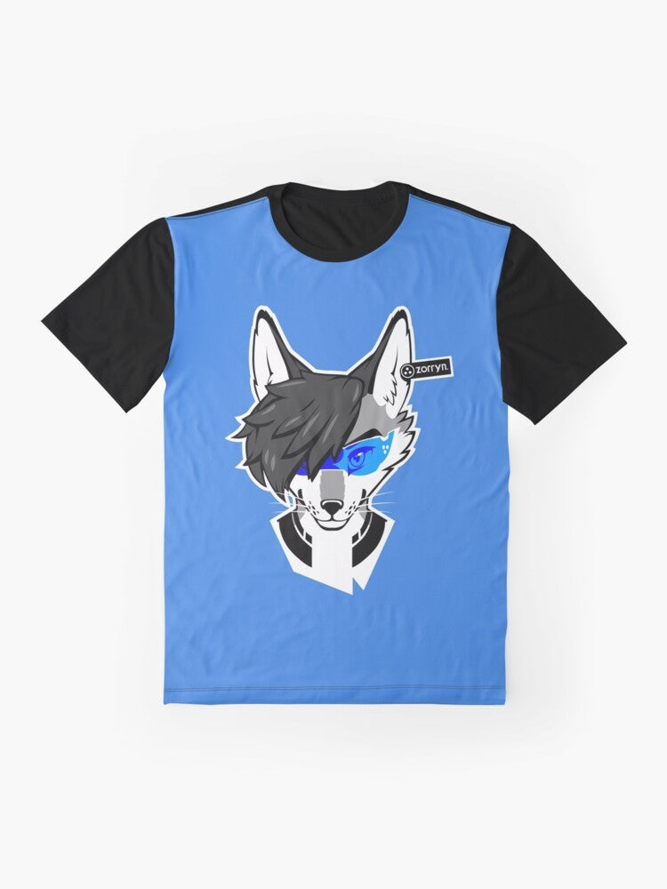 Minimalist sci-fi jackal graphic design on a t-shirt - Flat lay