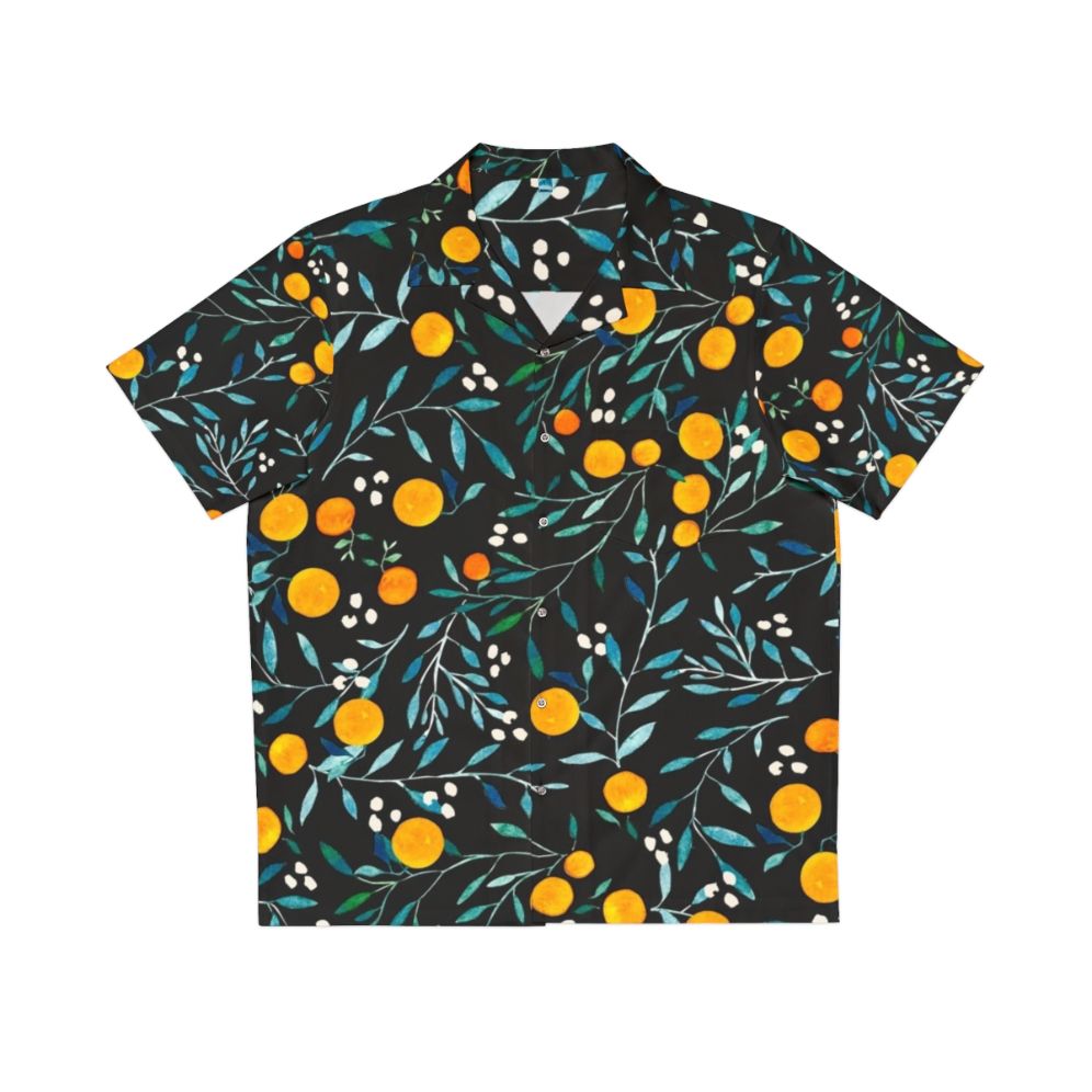 Oranges Hawaiian Shirt with Watercolor Floral Pattern