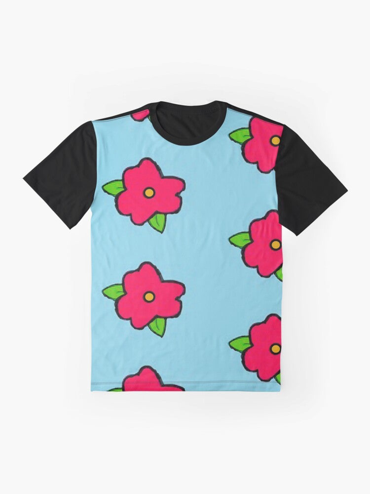 Graphic t-shirt featuring a king-size Homer Simpson wearing a muumuu with a flower design - Flat lay