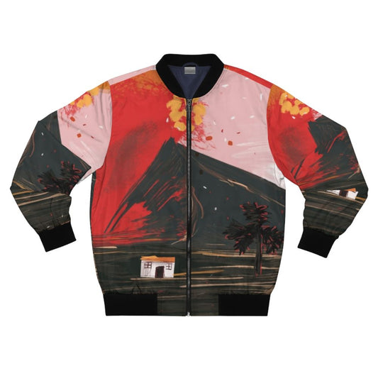 Bomber jacket featuring an abstract design inspired by the La Palma volcano eruption.