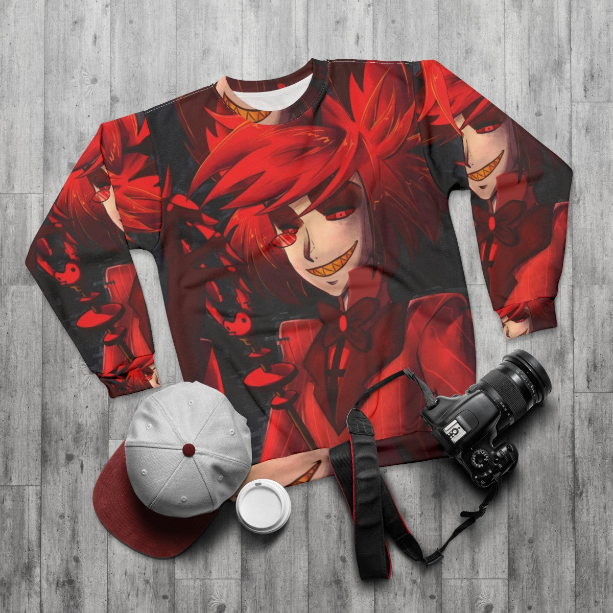 Hazbin Hotel Alastor Radio Demon Sweatshirt - flat lay