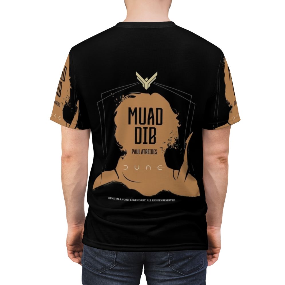 Dune-inspired t-shirt design featuring the iconic characters Muad'Dib and Paul Atreides - men back