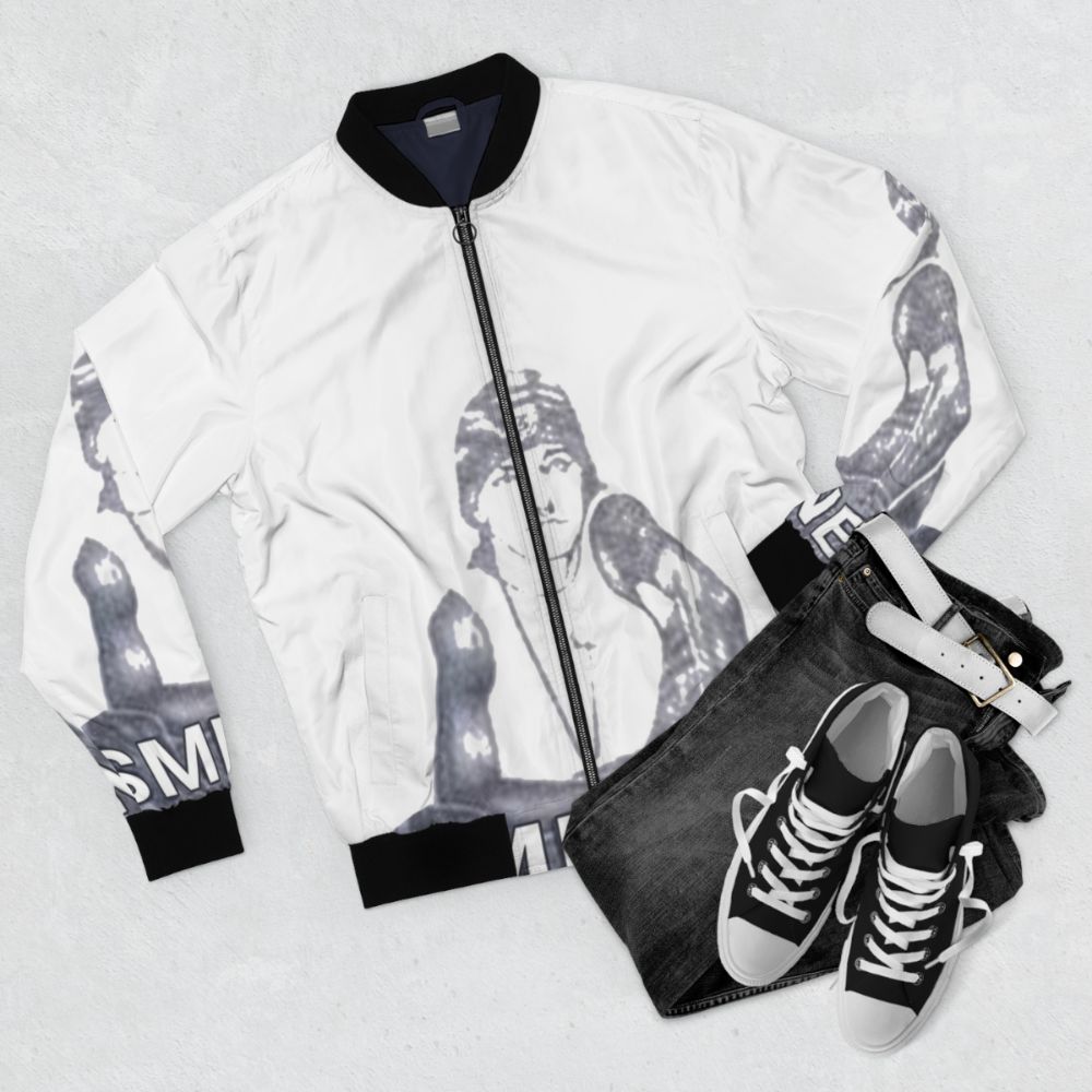 Sminem cool bomber jacket with meme-inspired design - Flat lay