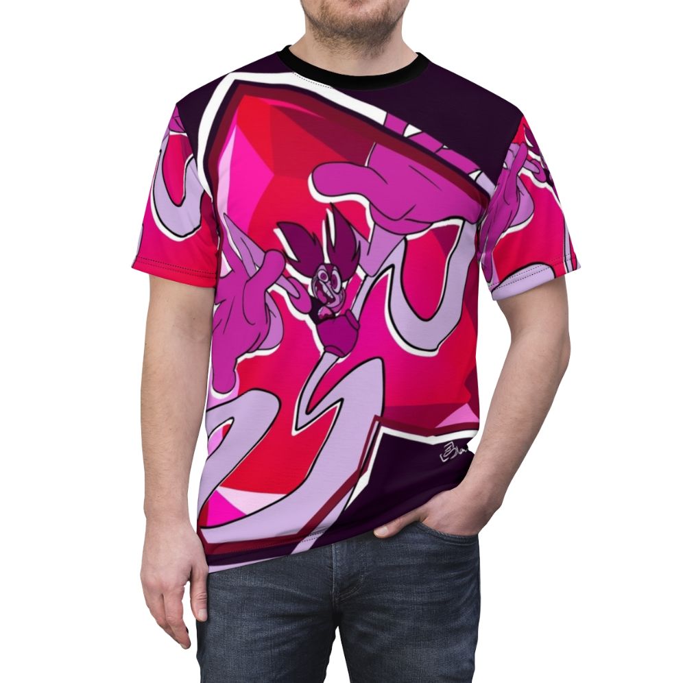 Colorful AOP t-shirt design featuring Spinel from the Steven Universe animated series - men front