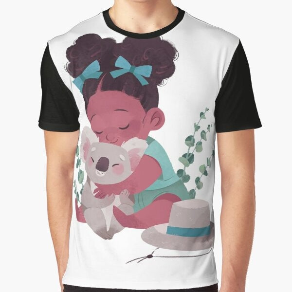 Cute graphic of a koala bear hugging on a t-shirt