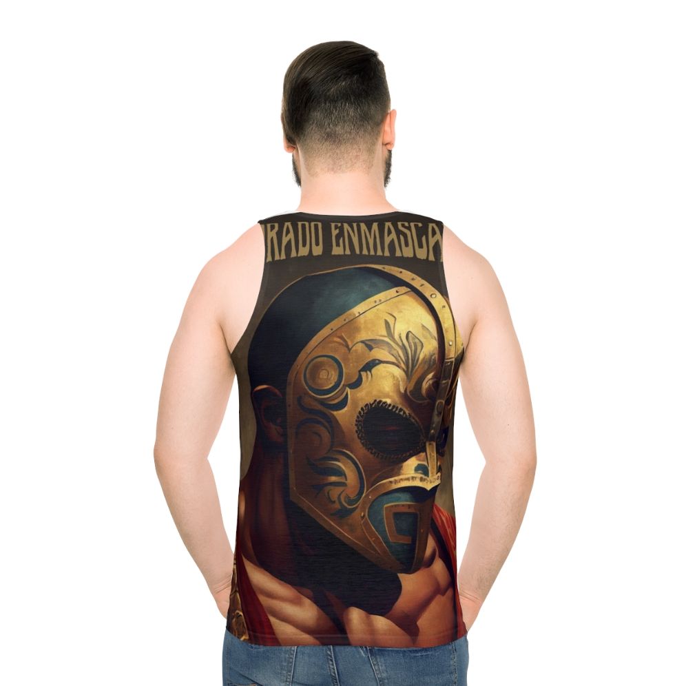 Unisex wrestling tank top with the Masked Dorado design - men back