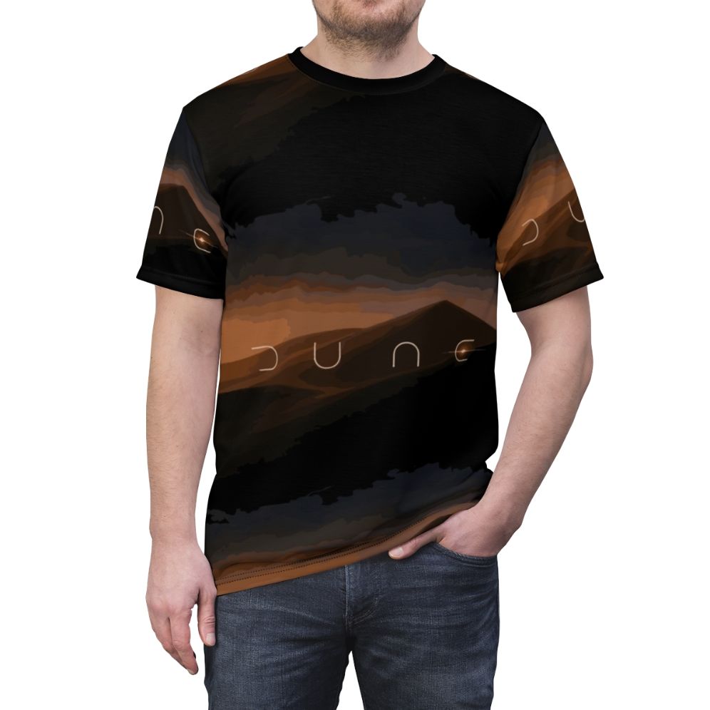 Dune landscape design printed on a high-quality t-shirt - men front