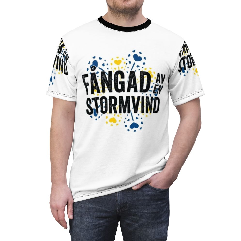 Carola F Ngad Av En Stormvind 1991 Sweden T-shirt design featuring the winner of the 1991 Eurovision Song Contest - men front