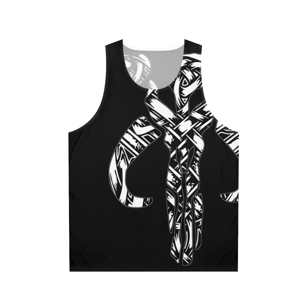 Unisex tank top with Mandalorian and Scandinavian design featuring mythosaur skull