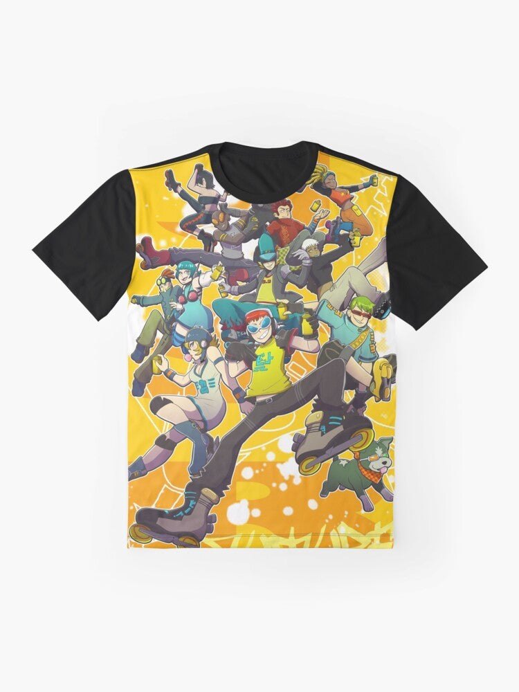 Jet Set Radio Future Graphic T-Shirt with beat, ggs, rhyth, combo, gum, skate, skating, rudies, concept of love - Flat lay