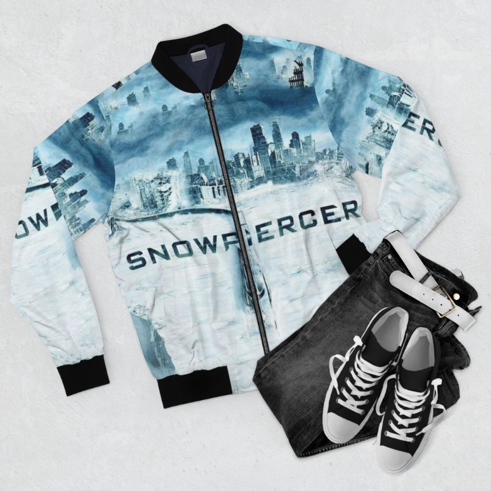 Snowpiercer bomber jacket, a stylish and versatile gaming-inspired fashion piece - Flat lay