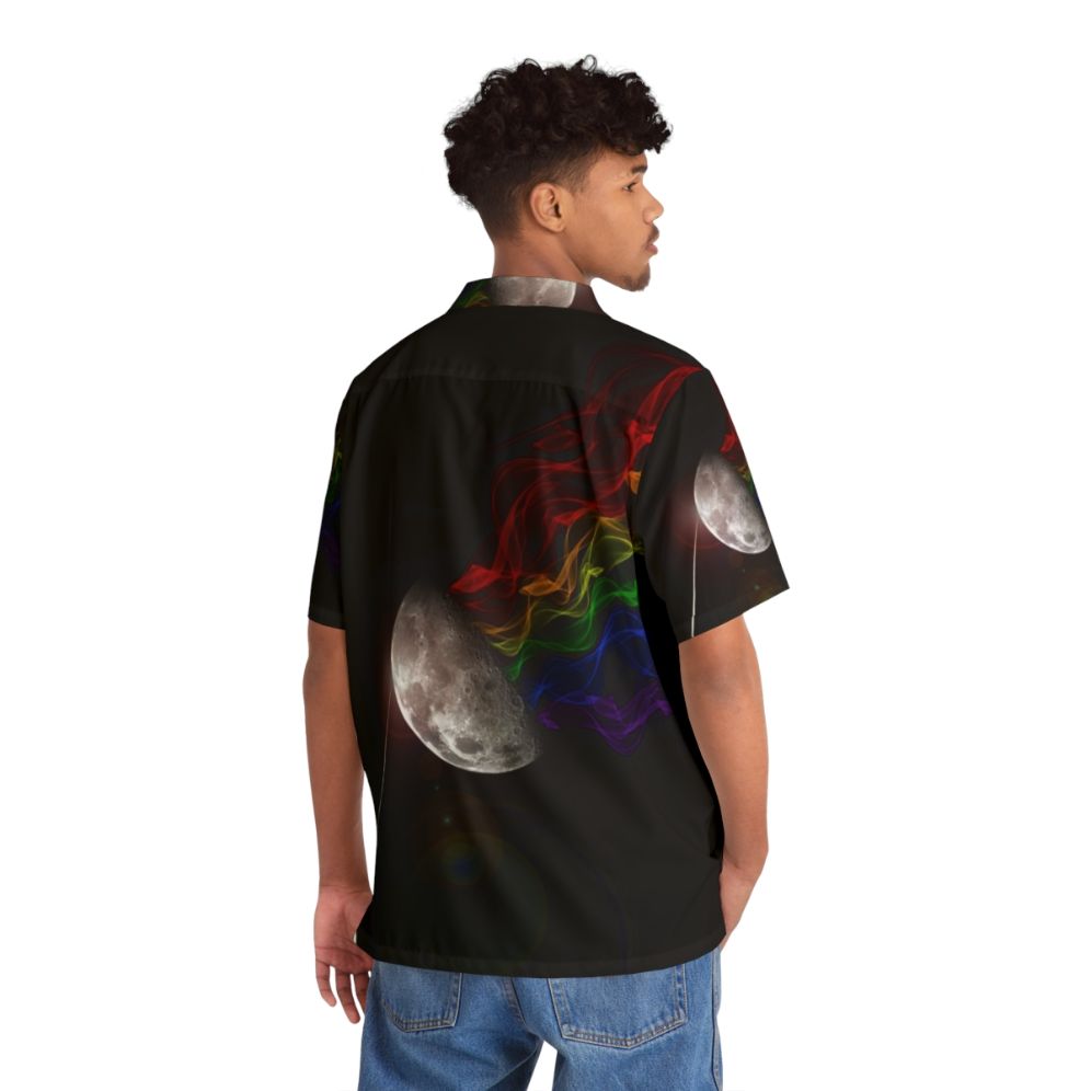 Pink Floyd 'Dark Side of the Moon' inspired Hawaiian shirt with abstract prism and rainbow design - People Back