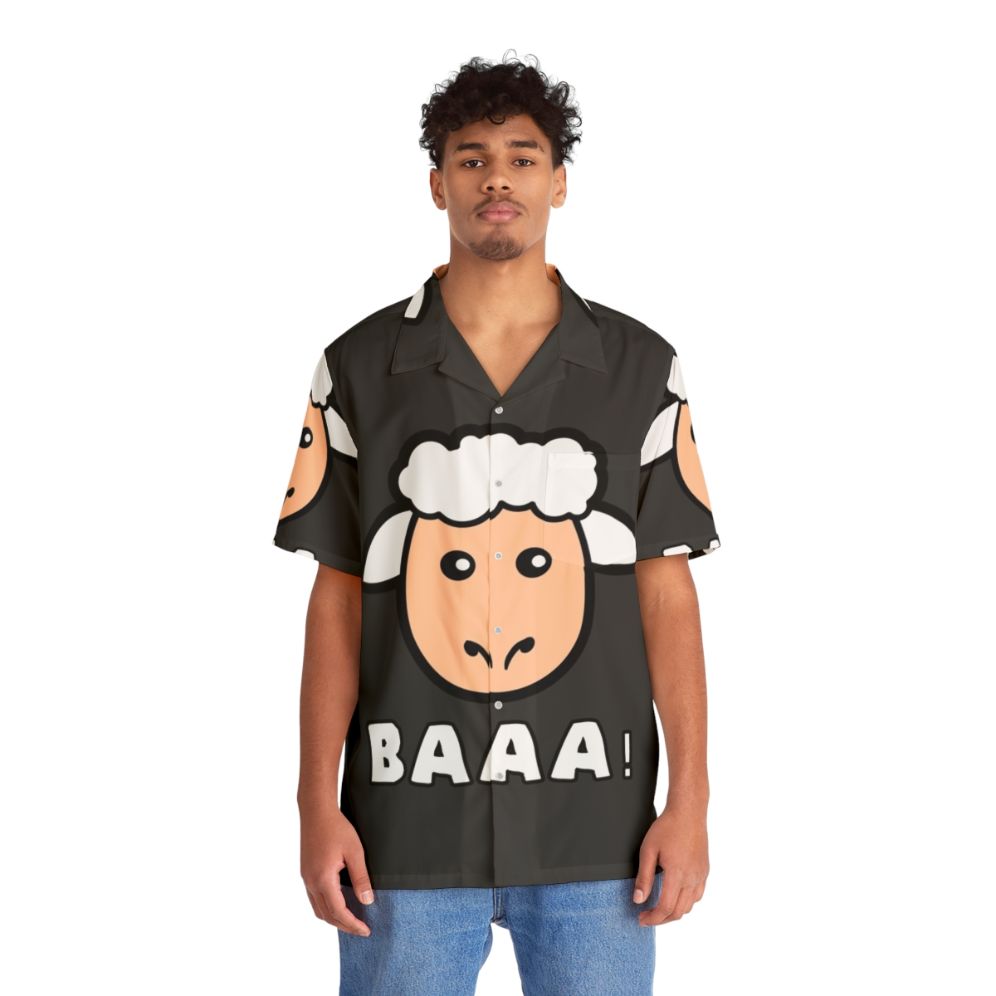 Colorful Hawaiian shirt with cartoon sheep and other legendary animals - People Front