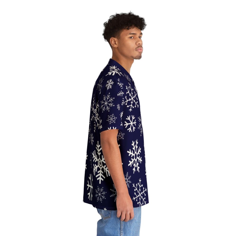 Blue winter simple snowflake pattern Hawaiian shirt - People Pight