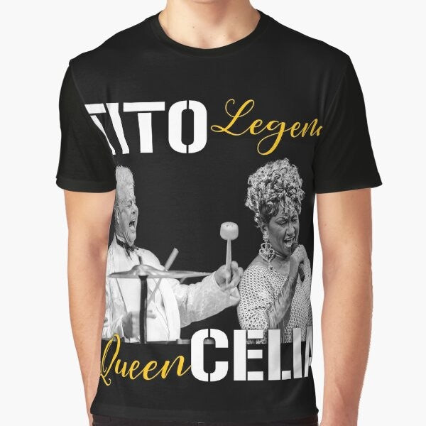 Graphic t-shirt featuring Tito Puente and Celia Cruz, legends of Latin music and salsa