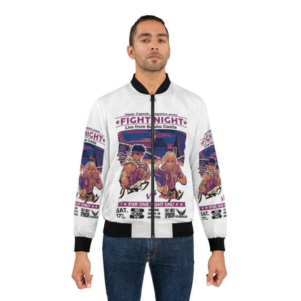 Retro Street Fighter-inspired bomber jacket with game character graphics - Lifestyle