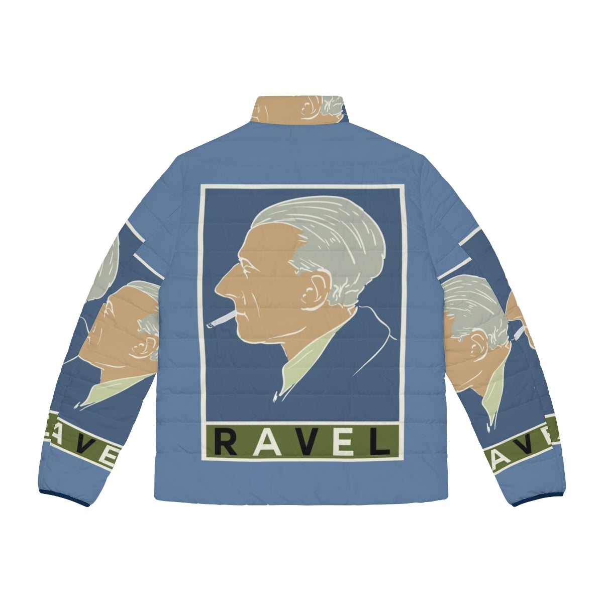 Maurice Ravel Puffer Jacket featuring vintage classical music inspired typography and design - Back