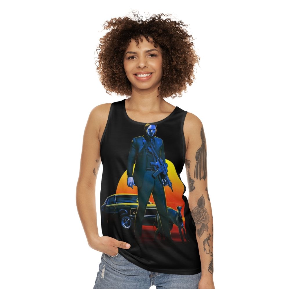 Unisex tank top with John Wick and Baba Yaga inspired design - women