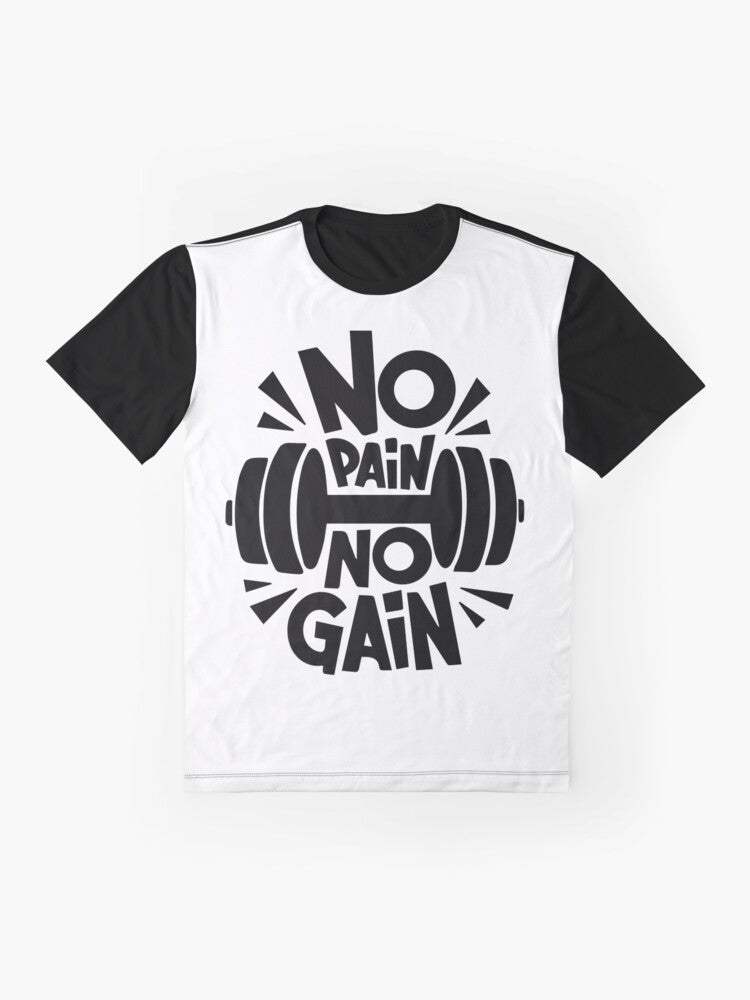 Motivational graphic t-shirt with inspirational text and fitness icons - Flat lay