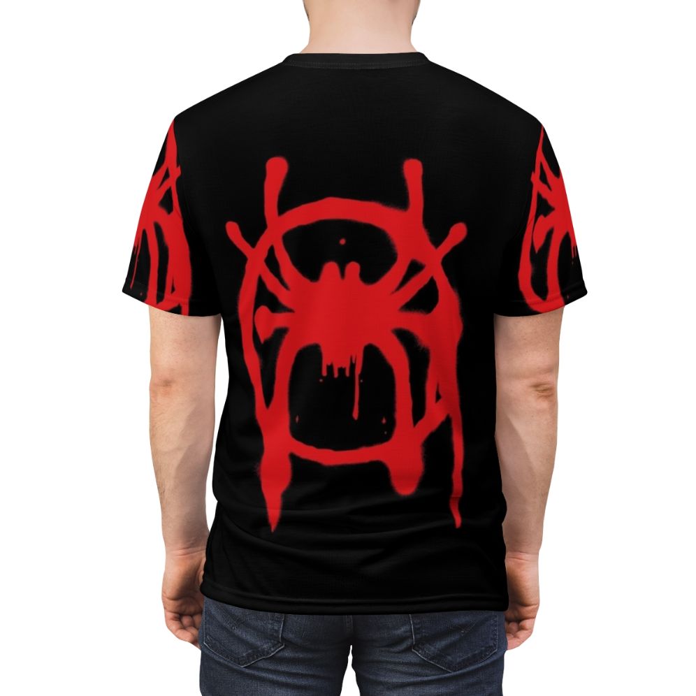 Spider-Verse inspired graphic t-shirt featuring Spider-Man comic book style design - men back