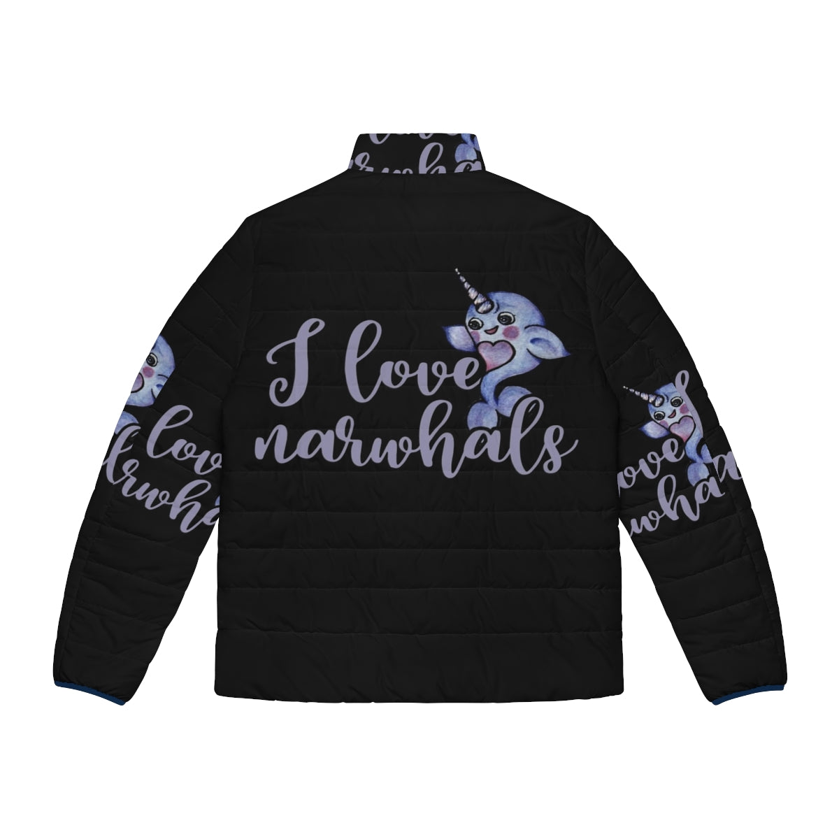 I Love Narwhals Puffer Jacket featuring a cute narwhal design - Back