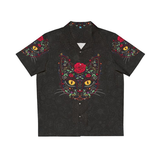 Day of the Dead Kitty Cat Sugar Skull Hawaiian Shirt